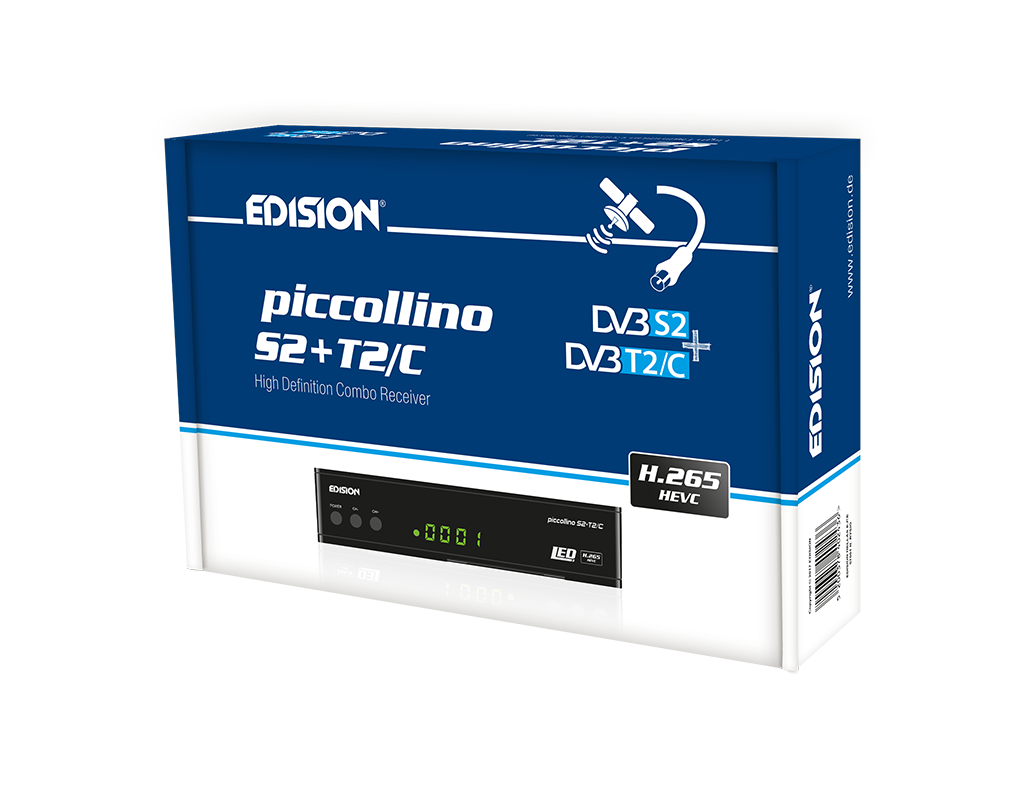 Edision Récepteur Combiné PICCOLLO S2+T2/C H.265/HEVC - DVB-S2, DVB-T2, DVB-C, CI Full HD Avec Télécommande Universelle